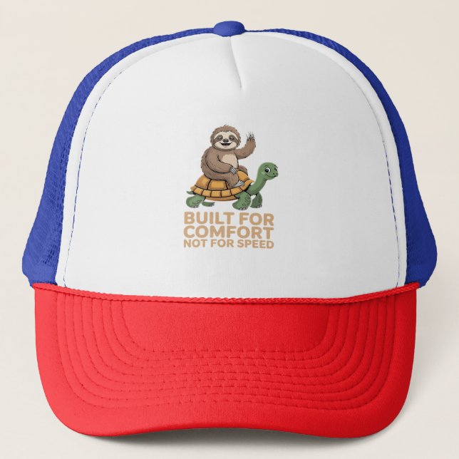 Funny Sloth Riding Turtle Trucker Hat (Front)