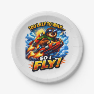 Funny Sloth Rocket Meme, Too Lazy to Walk So I Fly Paper Plate