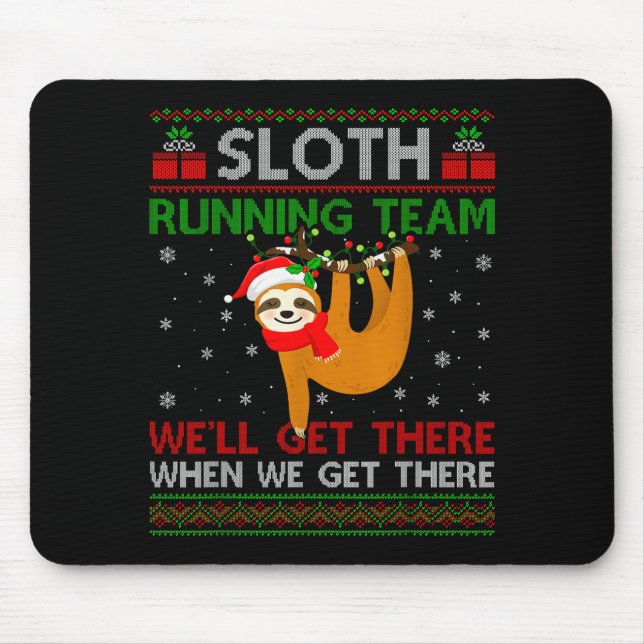 Funny Sloth Running Team Xmas Lights Ugly Sloth Ch Mouse Pad (Front)