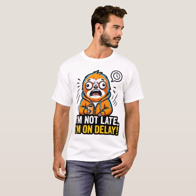 Funny Sloth Tee — I'm Not Late I'm On Delay (Front Full)