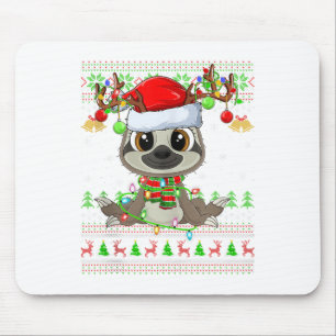 Funny Sloth Ugly Christmas Sweaters Holiday Santa  Mouse Pad