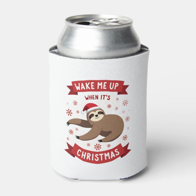Funny Sloth wake me up when its Christmas Xmas Cut Can Cooler (Can Front)