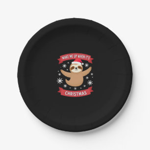 Funny Sloth wake me up when its Christmas Xmas Cut Paper Plate