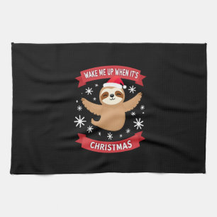 Funny Sloth wake me up when its Christmas Xmas Cut Tea Towel