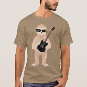 Funny Sloth Wearing Sunglasses Playing Electric Gu T-Shirt