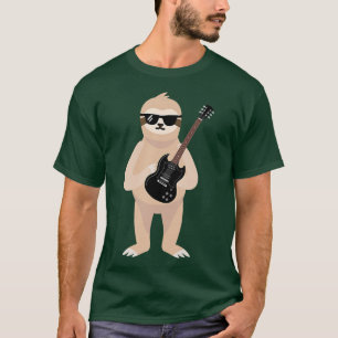 Funny Sloth Wearing Sunglasses Playing Electric Gu T-Shirt