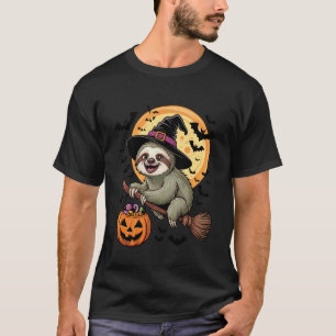 Funny Sloth Witch Jack-o-Lantern Candy Bucket Hall T-Shirt