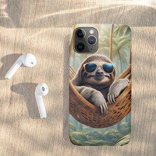 Funny sloth with sunglasses in a hammock