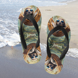 Funny sloth with sunglasses in a hammock kid's jandals