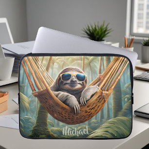 Funny sloth with sunglasses in a hammock  laptop sleeve