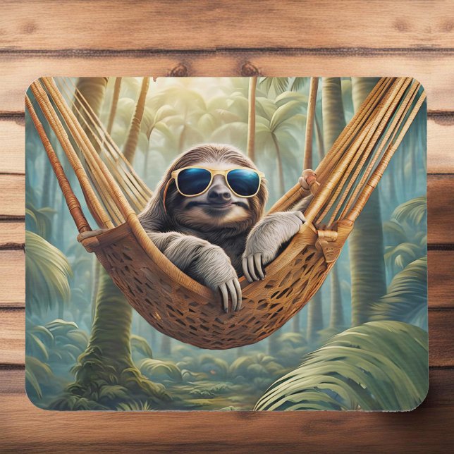 Funny sloth with sunglasses in a hammock mouse pad (Creator Uploaded)