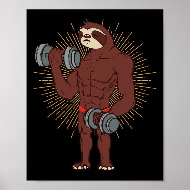 Funny Sloth Workout Weight Lifting Exercise Gym Ra Poster (Front)