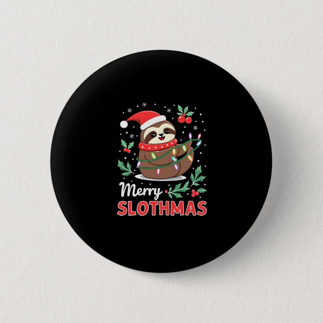 Funny Sloth Xmas Lights Merry Slothmas Sloth Chris 6 Cm Round Badge (Front)