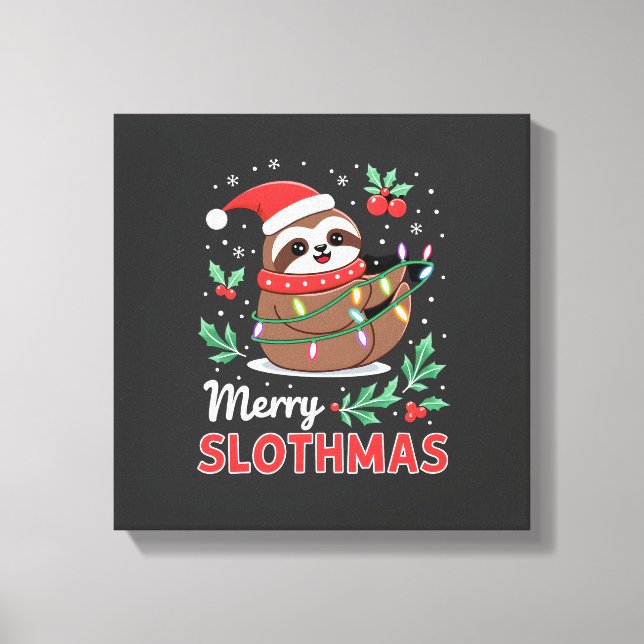 Funny Sloth Xmas Lights Merry Slothmas Sloth Chris Canvas Print (Front)