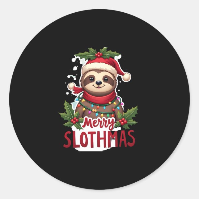 Funny Sloth Xmas Lights Merry Slothmas Sloth Chris Classic Round Sticker (Front)