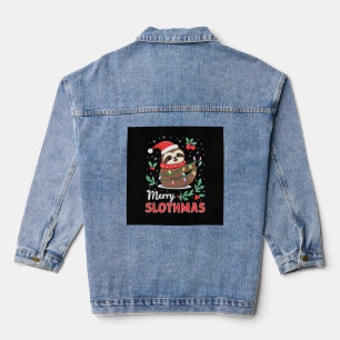 Funny Sloth Xmas Lights Merry Slothmas Sloth Chris Denim Jacket