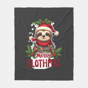 Funny Sloth Xmas Lights Merry Slothmas Sloth Chris Fleece Blanket