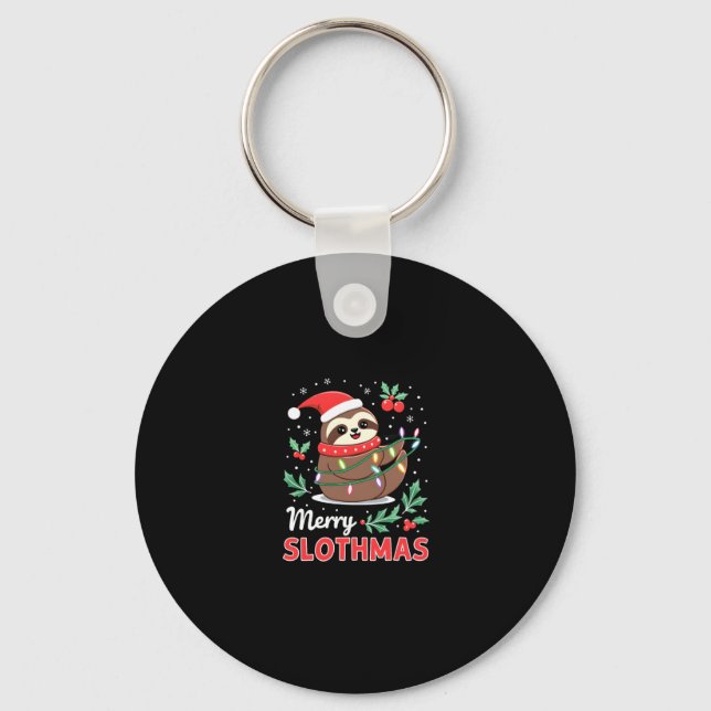 Funny Sloth Xmas Lights Merry Slothmas Sloth Chris Key Ring (Front)