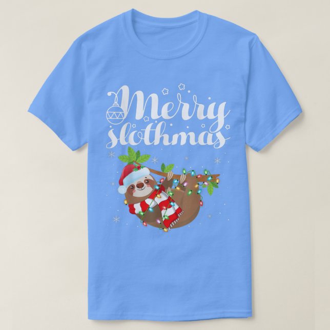 Funny Sloth Xmas Lights Merry Slothmas Sloth Chris T-Shirt (Design Front)