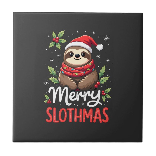 Funny Sloth Xmas Lights Merry Slothmas Sloth Chris Tile (Front)