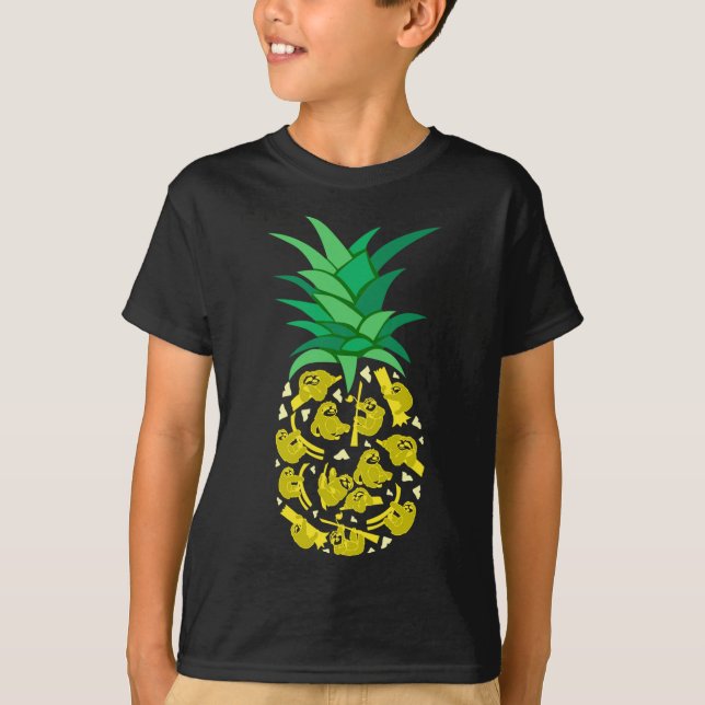 Funny Sloths Building a Pineapple Fruit T-Shirt (Front)