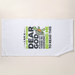 Funny Slow Runner Turtle Quote Vintage Engraving D Beach Towel