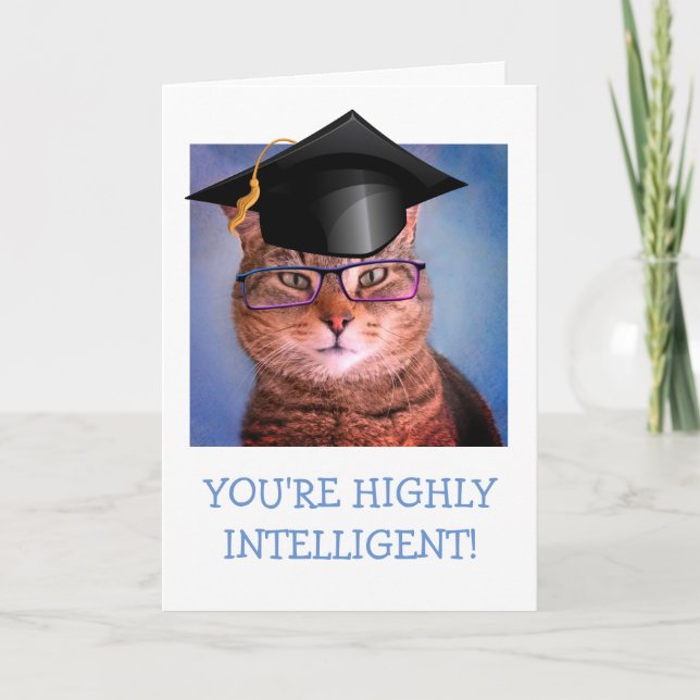 Funny Smart Cat Graduation Card (Front)