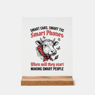 Funny Smart People Cow Vintage Engraving T-Shirt D Acrylic Sign