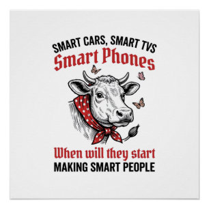 Funny Smart People Cow Vintage Engraving T-Shirt D Poster