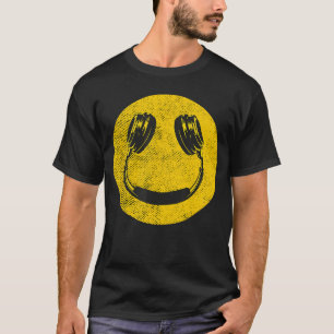 Funny Smile Music Face Headphones 90s Men Women Vi T-Shirt