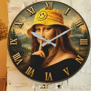 Funny Smiley Mona Lisa Happy Bucket Hat Renaissan Large Clock