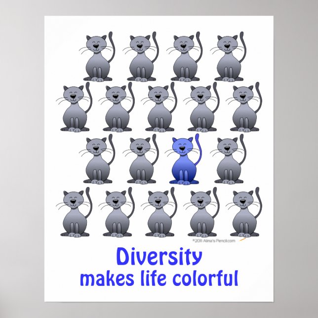 Funny Smiling Cat Diversity School Motivational Poster (Front)