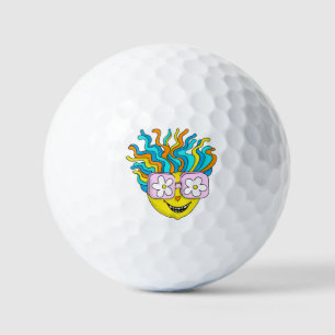 Funny Smiling Character with Pink Glasses Colourfu Golf Balls