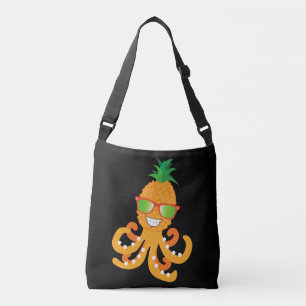 FUNNY SMILING EXOTIC TROPICAL PINEAPPLE OCTOPUS CROSSBODY BAG