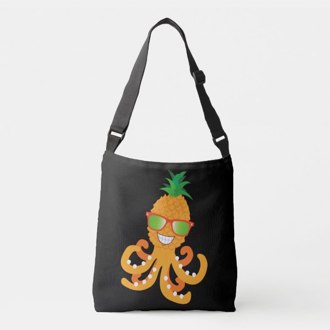 FUNNY SMILING EXOTIC TROPICAL PINEAPPLE OCTOPUS CROSSBODY BAG (Front)