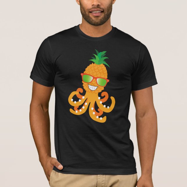 FUNNY SMILING EXOTIC TROPICAL PINEAPPLE OCTOPUS T-Shirt (Front)
