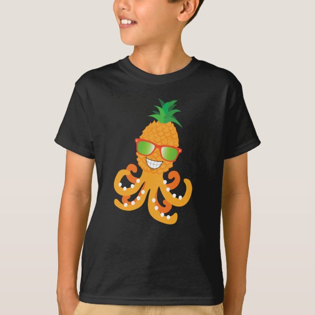 FUNNY SMILING EXOTIC TROPICAL PINEAPPLE OCTOPUS T-Shirt (Front)