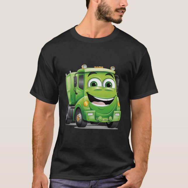 Funny Smiling Garbage Truck Cartoon Graphic Truck  T-Shirt (Front)