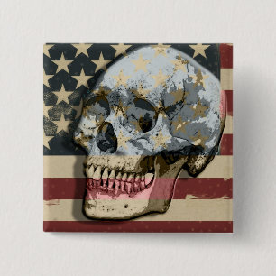 Funny Smiling Skull American Flag Theme 15 Cm Square Badge