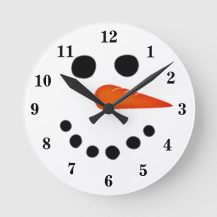Funny Smiling Snowman Round Clock