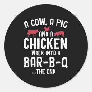 Funny Smoked Meat Steak Grilling Bar Barbecue  Classic Round Sticker