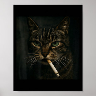 Funny Smoking Cat, Cigarette Kitty Gen Z Meme, Cat Poster