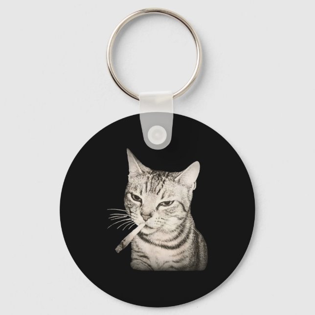 Funny Smoking Cat Cigarette Kitty Gen Z Meme  Key Ring (Front)