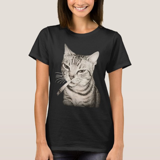 Funny Smoking Cat Cigarette Kitty Gen Z Meme  T-Shirt (Front)