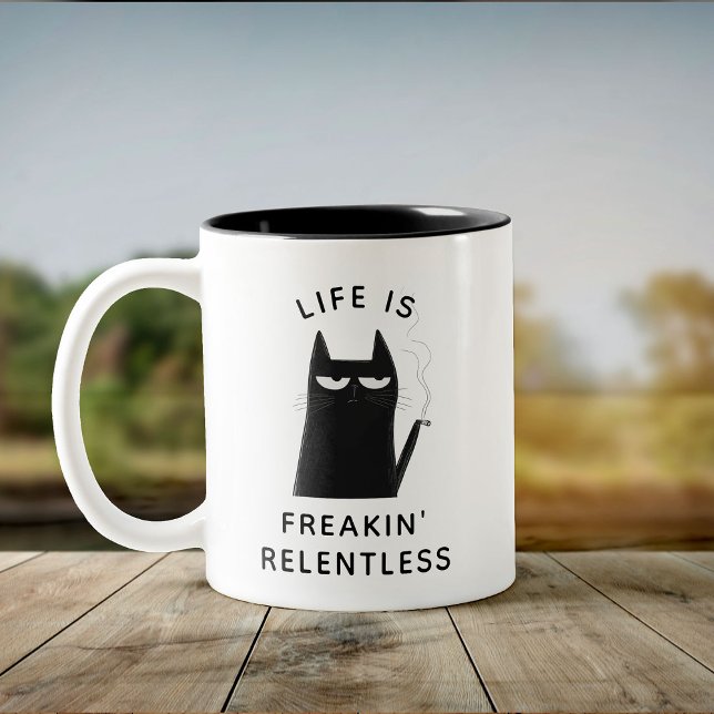 Funny Smoking Cat Coworker Trendy Quote Office Two-Tone Coffee Mug (Creator Uploaded)