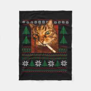 Funny Smoking Cat Meme Christmas Ugly  Fleece Blanket