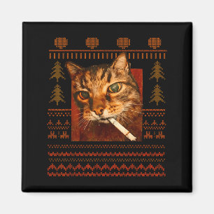 Funny Smoking Cat Meme Christmas Ugly For Men Wome Magnet