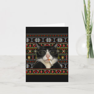 Funny Smoking Cat Meme Christmas Ugly Sweater Cat  Card