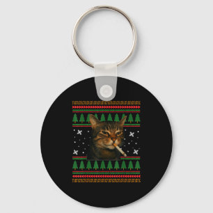 Funny Smoking Cat Meme Christmas Ugly Sweater Cat Key Ring