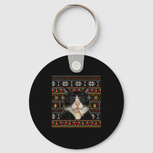 Funny Smoking Cat Meme Christmas Ugly Sweater Cat Key Ring